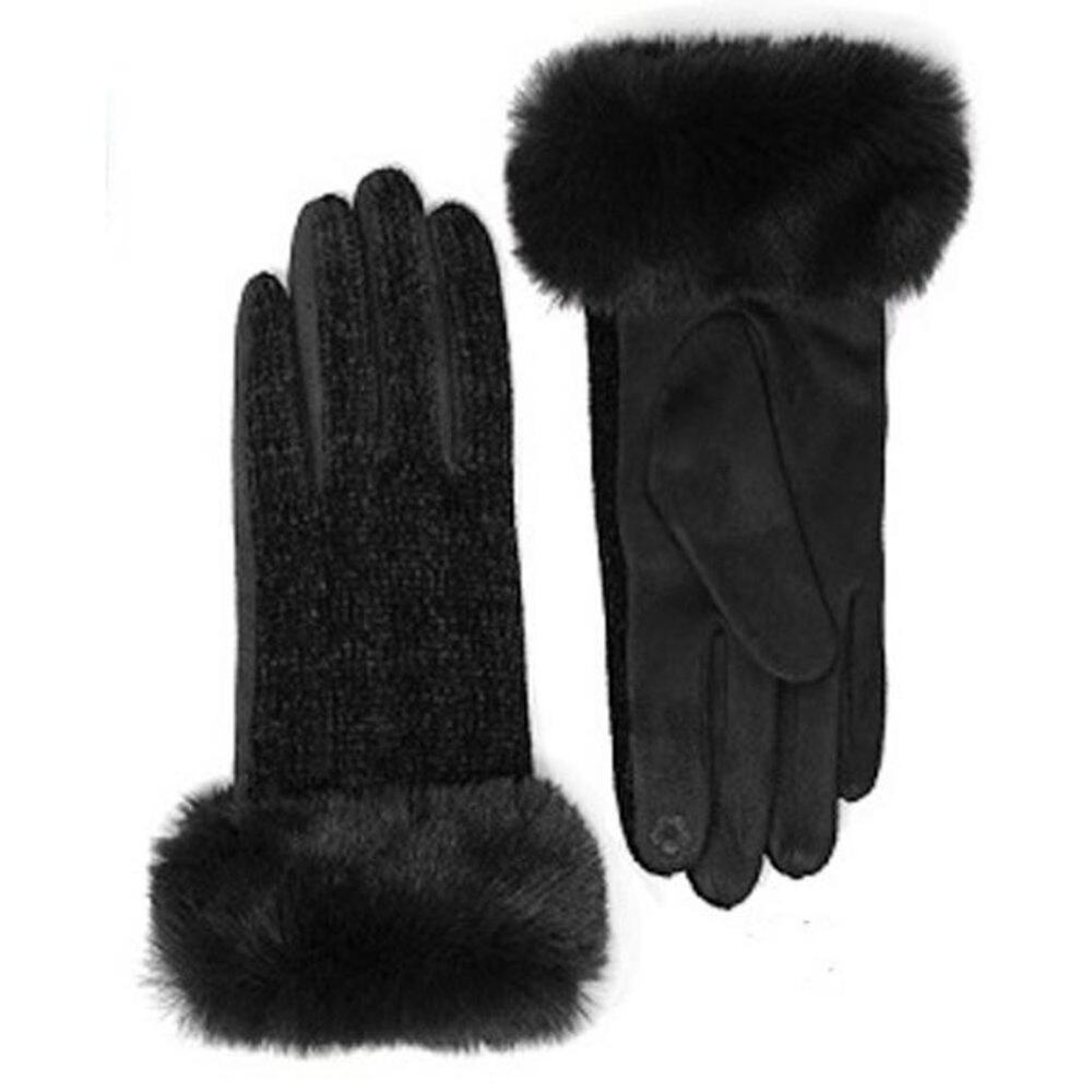 Women's Winter Gloves Faux Fur Chenille Touch Screen Black OS